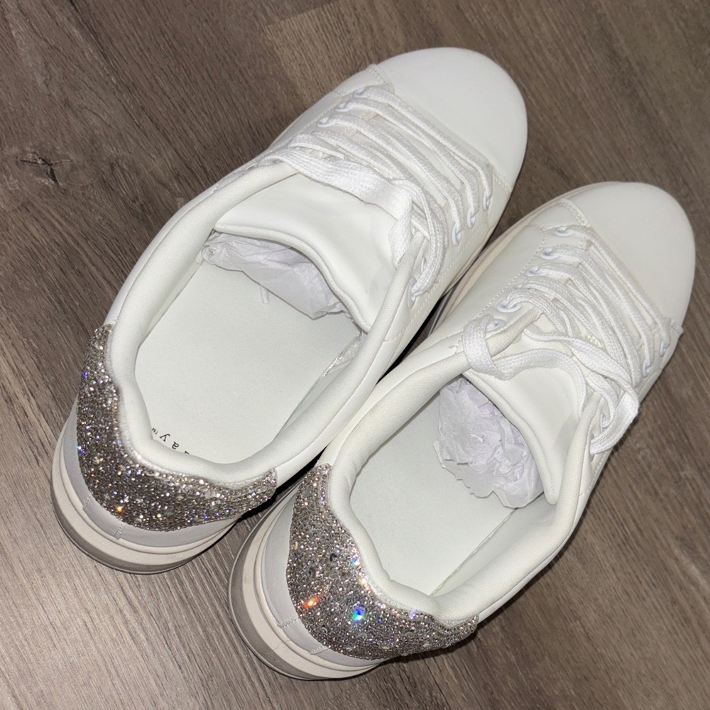 a new day White and Silver Glitter Sneakers